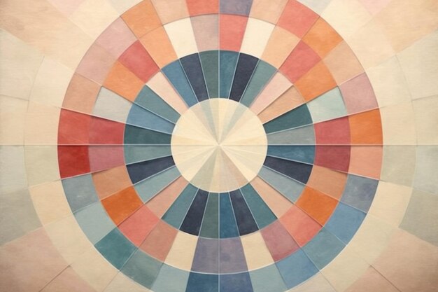 een close-up van een schilderij met een cirkelvormig ontwerp met veel kleuren generatieve ai