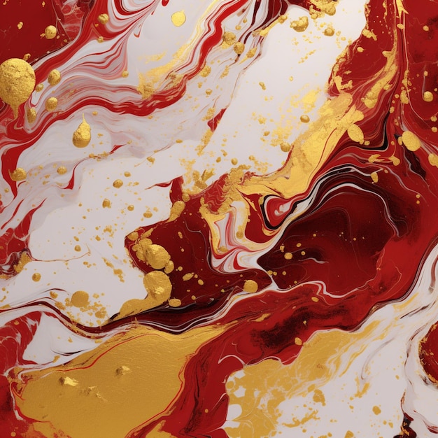 Een close-up van een schilderij met generatieve ai in goud en rode verf