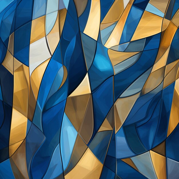 een close-up van een schilderij van een blauw-geel abstract ontwerp generatieve ai