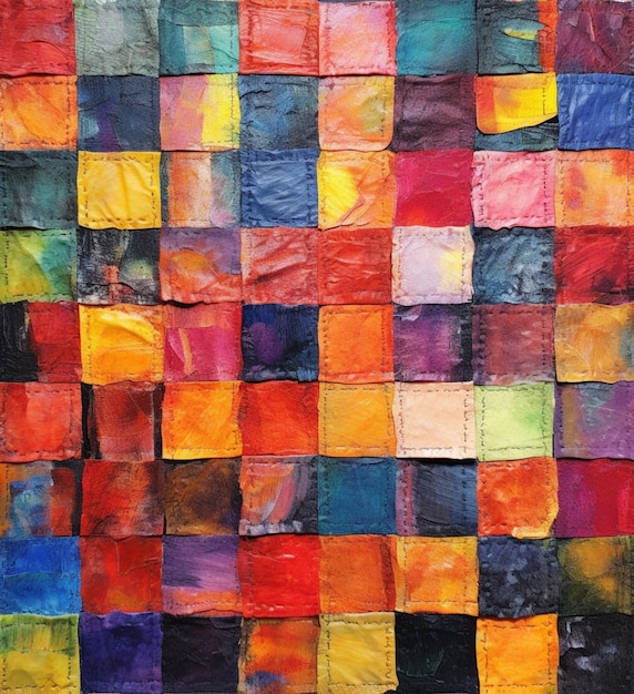 Een close-up van een schilderij van een kleurrijk blokpatroon generatief ai