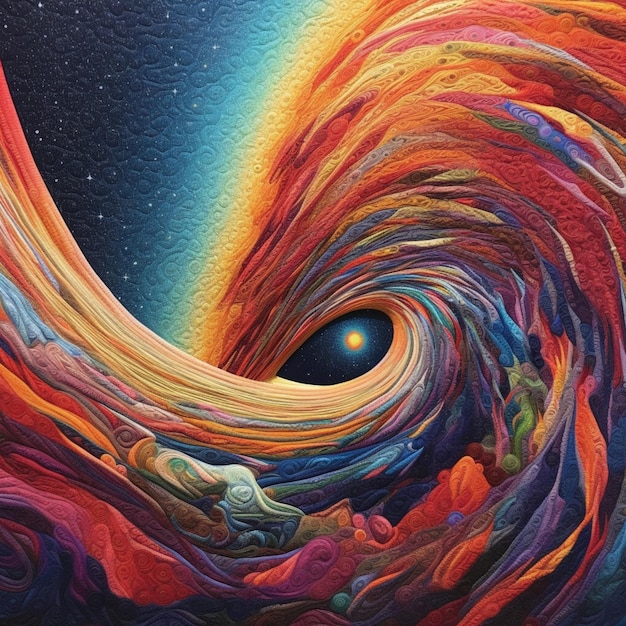 een close-up van een schilderij van een kleurrijke werveling met een ster op de achtergrond generatieve ai