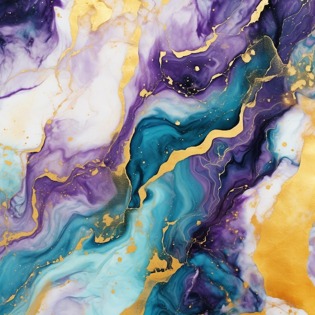 een close-up van een schilderij van een paarse en blauwe marmer generatieve ai