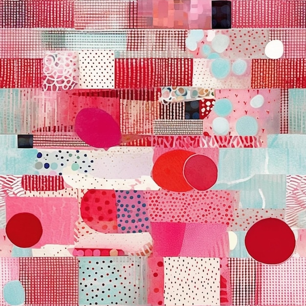 Een close-up van een schilderij van een patchwork muur met polka dots generatieve ai
