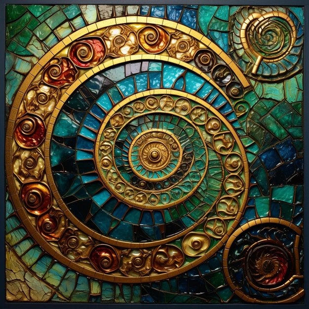 een close-up van een schilderij van een spiraalvormig ontwerp met veel kleuren generatieve ai