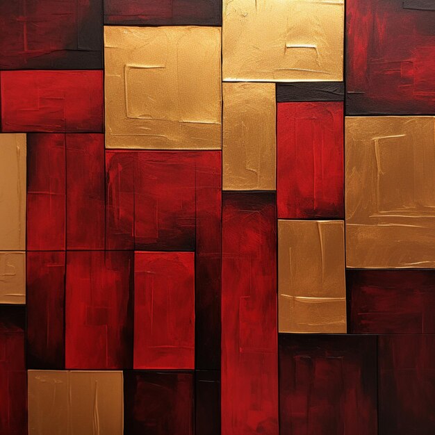 een close-up van een schilderij van rode en gouden vierkanten generatieve ai