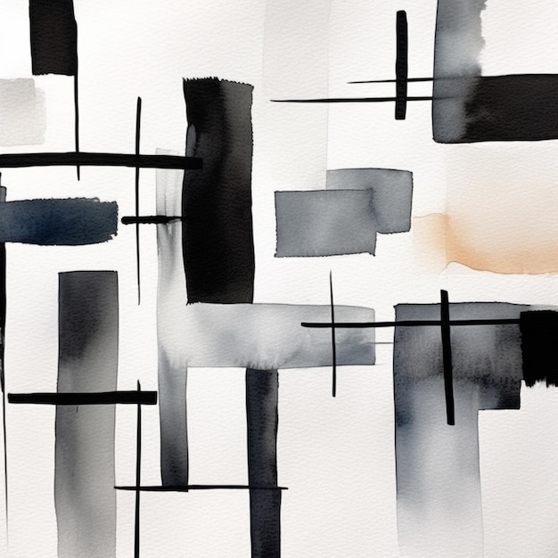 Een close-up van een schilderij van zwarte en witte vierkanten en lijnen generatieve ai