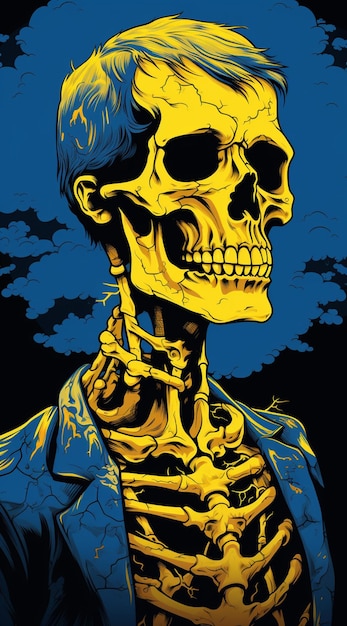 een close-up van een skelet met een blauwe achtergrond generatieve ai