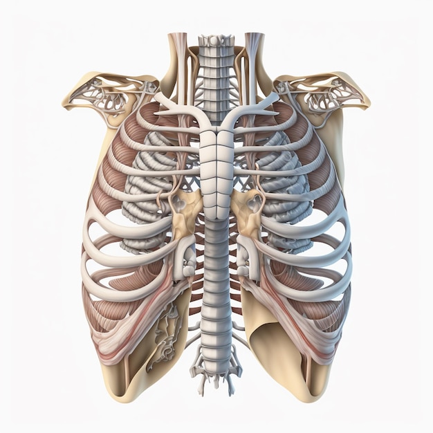 Foto een close-up van een skelet met een ribca en een skelet op de achtergrond generatieve ai