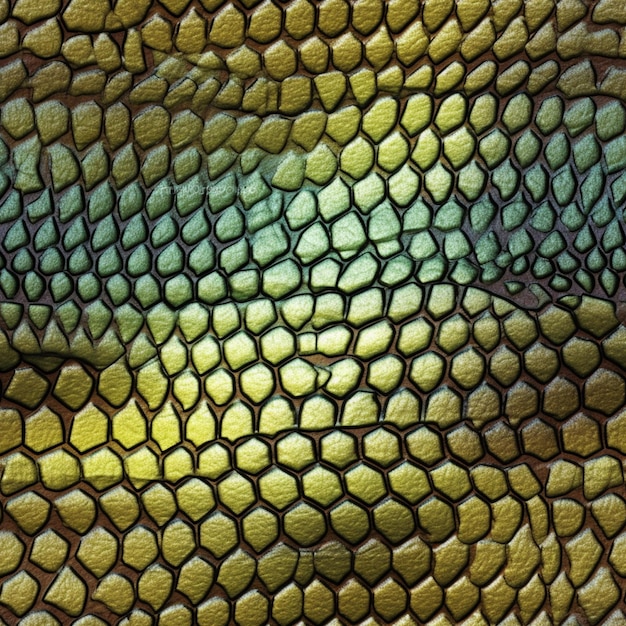 Foto een close-up van een slangenhuid met een groen en geel patroon generatieve ai