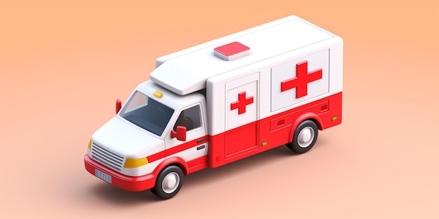 een close-up van een speelgoed ambulance met een rood kruis op de voorkant generatieve ai