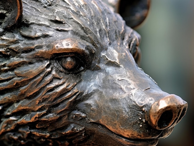 een close-up van een standbeeld van een beer