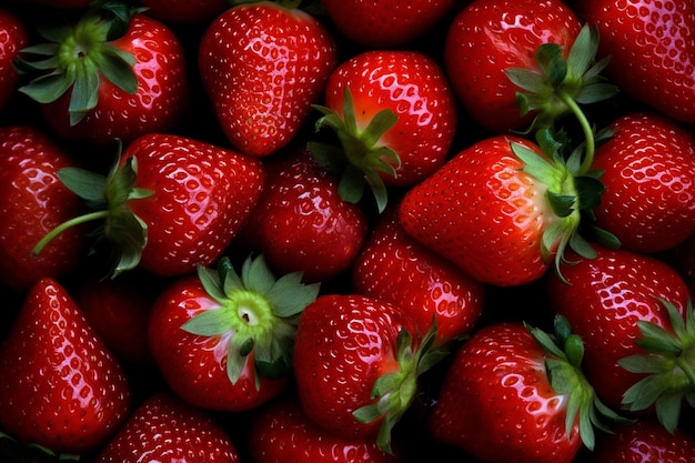 Een close-up van een stapel aardbeien met het woord aardbei op de top.