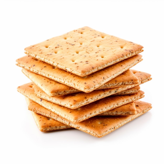 een close-up van een stapel crackers op een witte oppervlakte generatieve ai