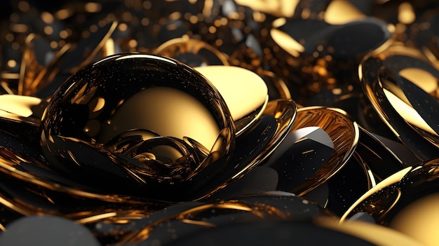 Een close-up van een stapel gouden en zwarte metalen voorwerpen