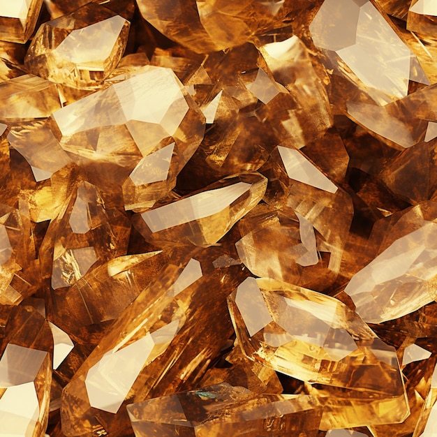 een close-up van een stapel goudkleurige kristallen op een tafel generatieve ai