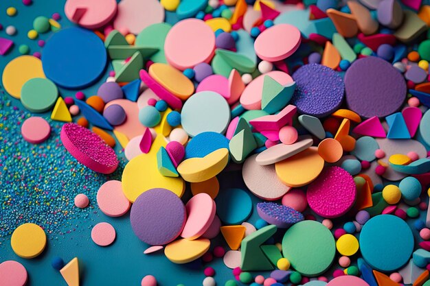 Een close-up van een stapel kleurrijke confetti met verschillende maten en vormen
