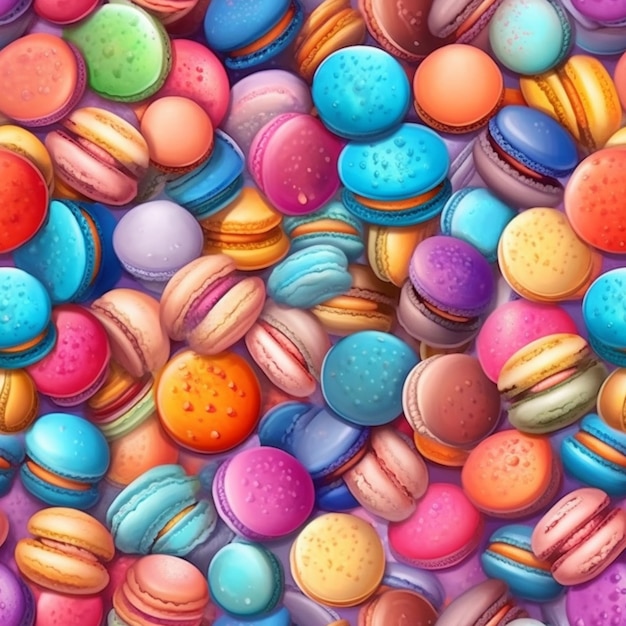 een close-up van een stapel kleurrijke macarons op een tafel generatieve ai