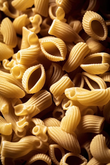 Een close-up van een stapel pasta met gaten in het midden