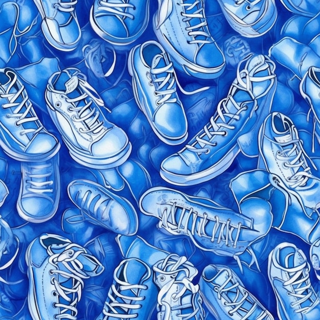 een close-up van een stel blauwe schoenen op een blauw oppervlak generatieve ai