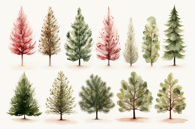 een close-up van een stel bomen met verschillende kleuren generatieve ai