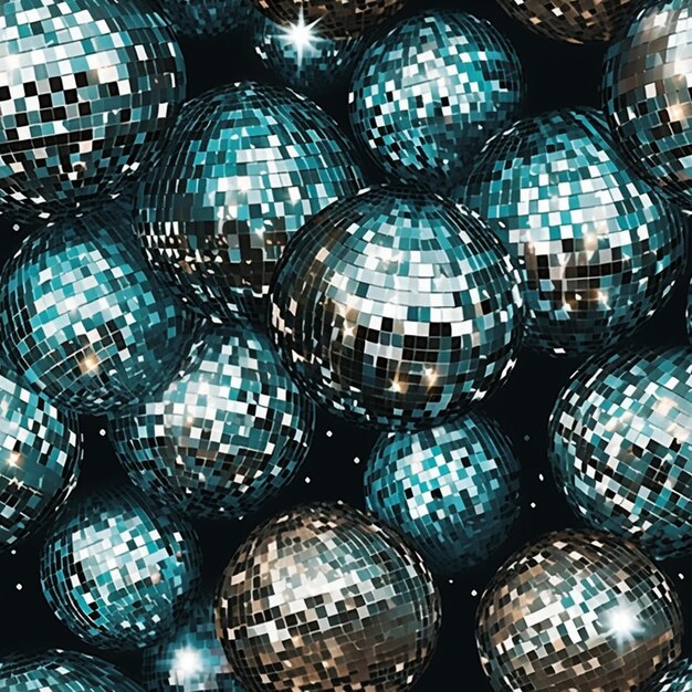 een close-up van een stel disco ballen met een zwarte achtergrond generatieve ai