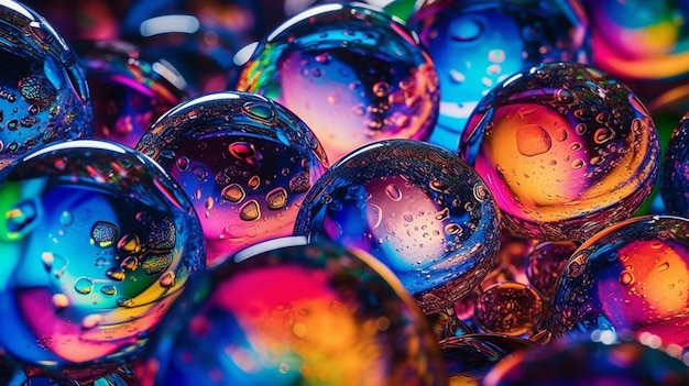 een close-up van een stel kleurrijke glazen bollen generatieve ai