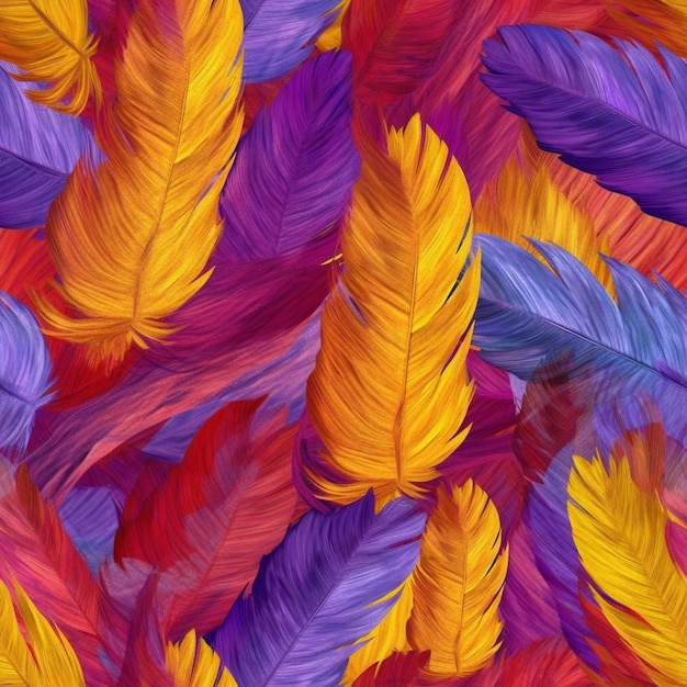 Een close-up van een stel kleurrijke veren op een tafel generatieve ai