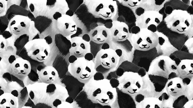 Foto een close-up van een stel panda beren allemaal samen generatieve ai