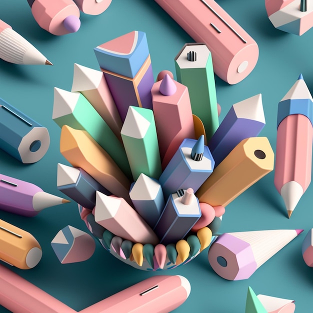Een close-up van een stel potloden en potloodslijpers generatieve ai