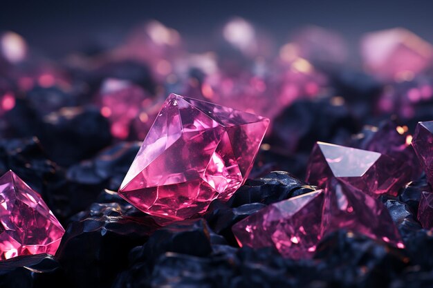 een close-up van een stel roze diamanten op een zwart oppervlak generativ ai