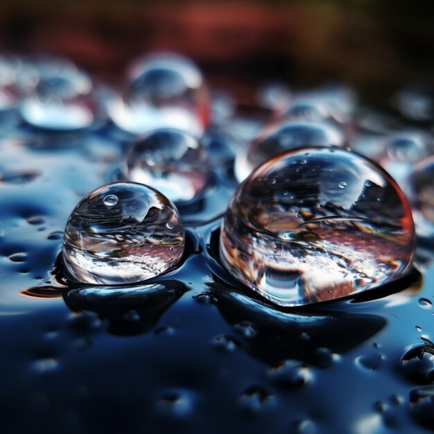 een close-up van een stel waterdruppels op een oppervlak generatieve ai