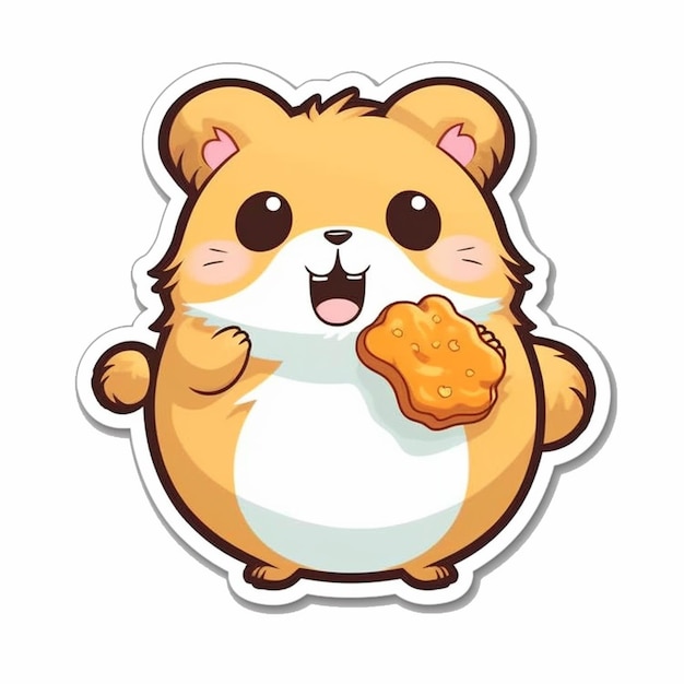 Foto een close-up van een sticker van een hamster die een koekje eet