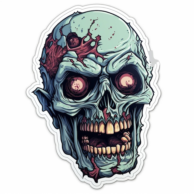 een close-up van een sticker van een zombie met bloed erop generatieve ai