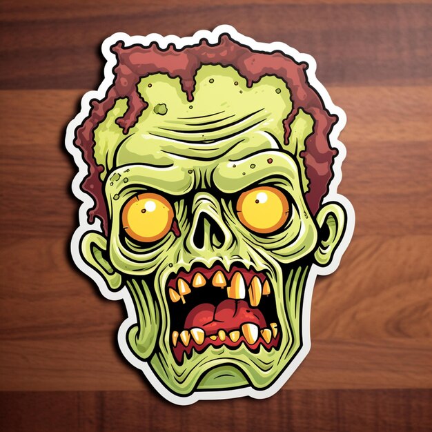 Foto een close-up van een sticker van een zombie met een generatieve ai voor rood haar