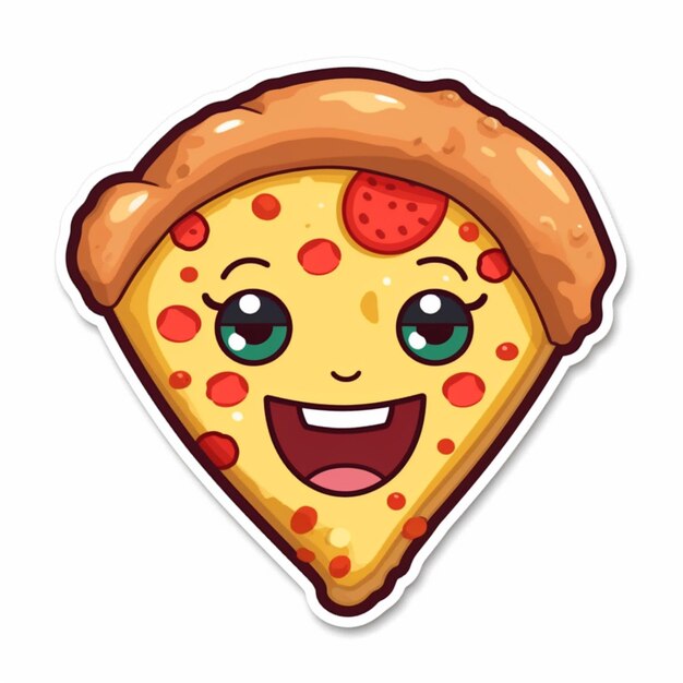 een close-up van een stuk pizza met een blij gezicht generatieve ai