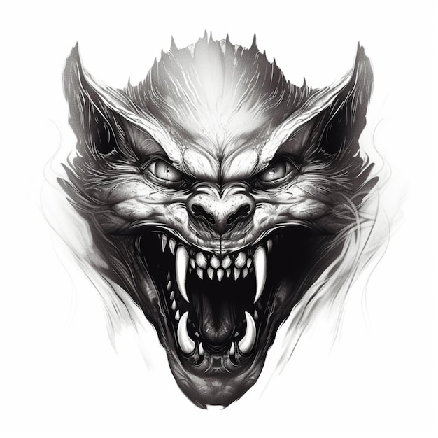 Een close-up van een tekening van een grommende wolf generatieve ai
