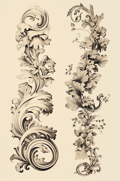 een close-up van een tekening van een scroll en bloem generatieve ai