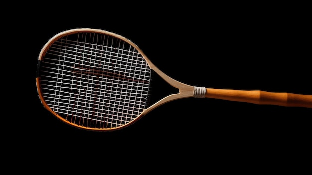 Een close-up van een tennisracket met het woord "op".