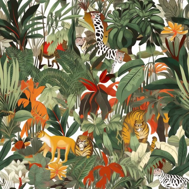 Een close-up van een tijger en andere dieren in een jungle generatieve ai
