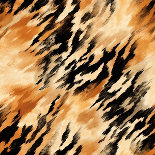 een close-up van een tijgerprintstof met een zwarte en oranje achtergrond generatieve ai