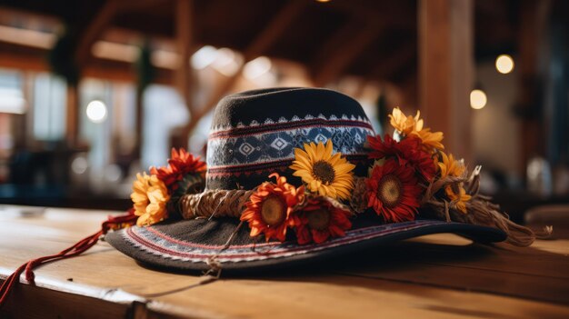 Een close-up van een traditionele Beierse hoed ter herdenking van het Oktoberfest