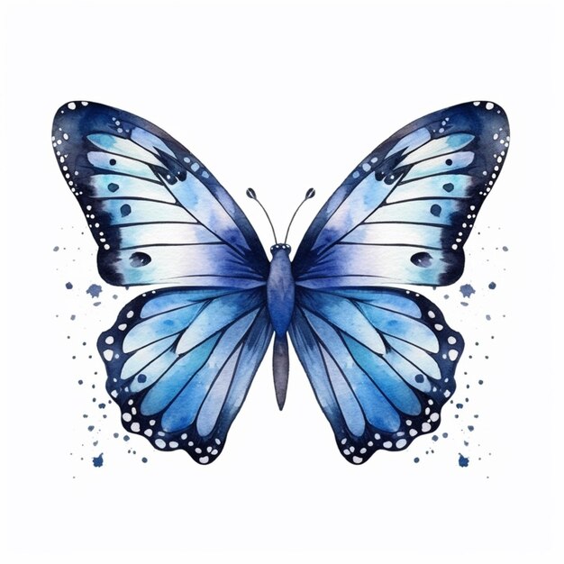 een close-up van een vlinder met blauwe vleugels op een witte achtergrond generatieve ai
