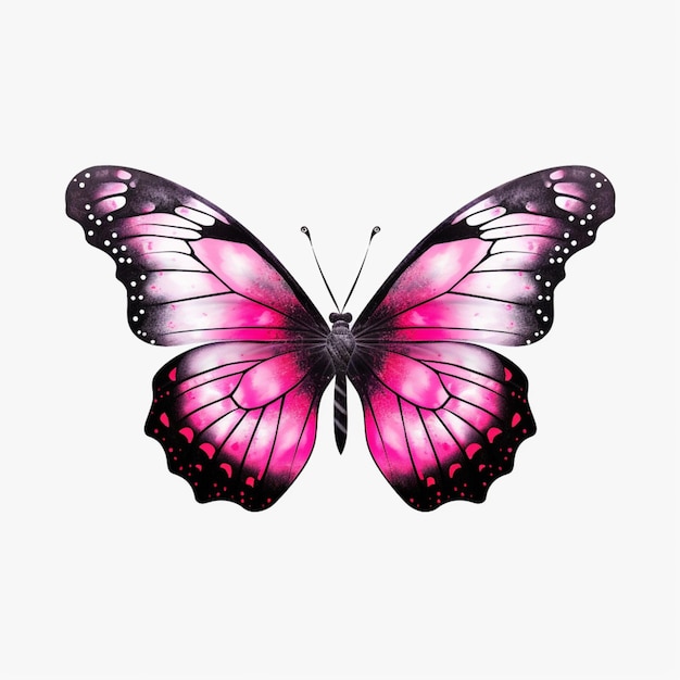 Een close-up van een vlinder met een roze vleugel op een witte achtergrond generatieve ai