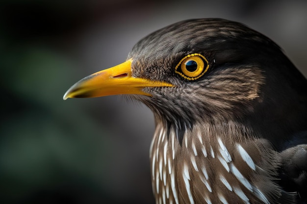 Een close-up van een vogel met een gele snavel