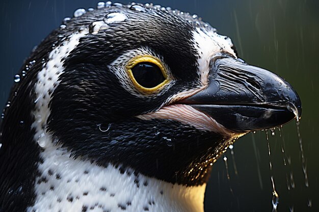 een close-up van een vogel met waterdruppels op zijn snavel