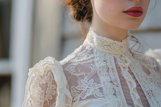 Een close-up van een vrouw die een witte blouse draagt