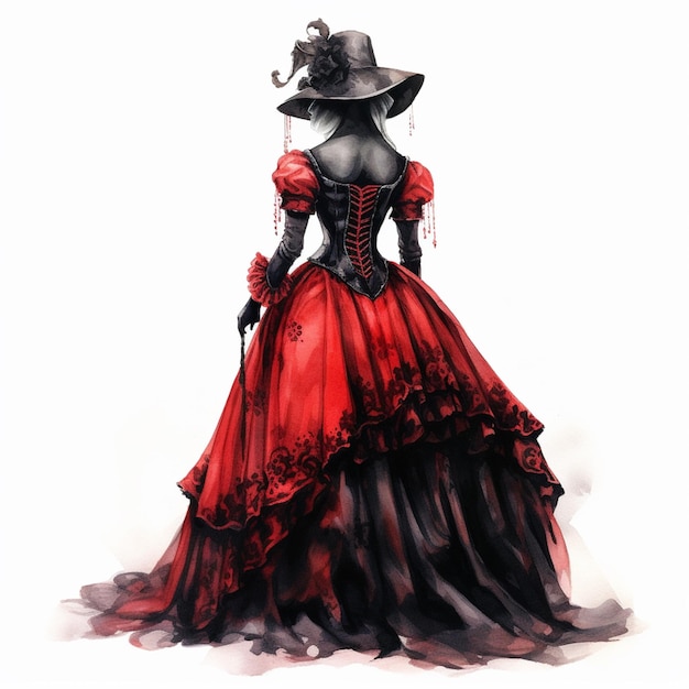 Een close up van een vrouw in een rode jurk en een hoed generatieve ai