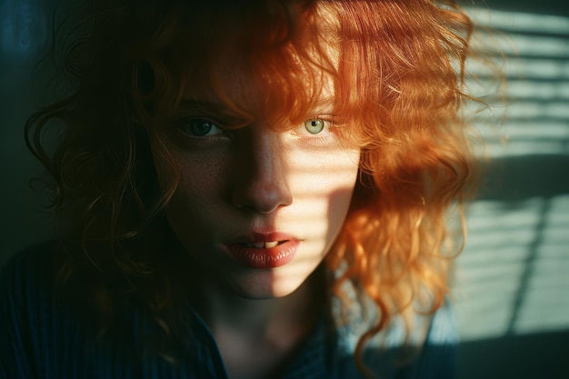 een close-up van een vrouw met rood haar