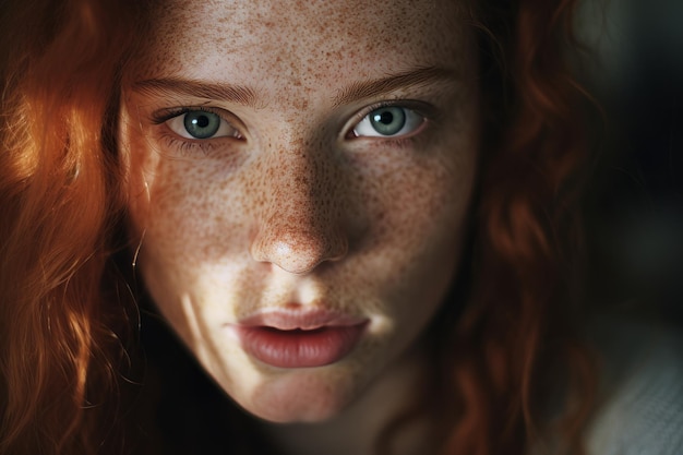 een close-up van een vrouw met sproeten op haar gezicht