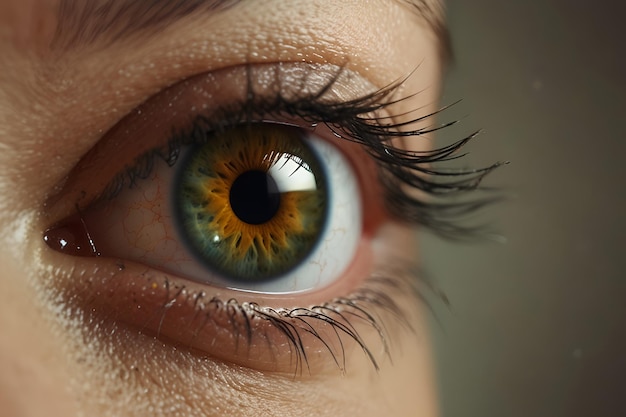 een close-up van een vrouwelijk oog met een bruin oog en een groene achtergrond Inzicht in een gezonde retina